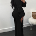 Trendy Dew Shoulder Side Split Black Polyester One-piece Jumpsuits