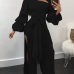 Trendy Dew Shoulder Side Split Black Polyester One-piece Jumpsuits