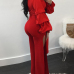 Trendy Dew Shoulder Side Split Red Polyester One-piece Jumpsuits