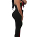 Trendy Dew Shoulder Striped Patchwork Black Polyester One-piece Jumpsuits(With Belt)