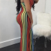 Trendy Dew Shoulder Striped Patchwork Milk Fiber One-piece Jumpsuits