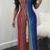 Trendy Dew Shoulder Striped Patchwork Milk Fiber One-piece Jumpsuits