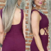 Trendy O Neck Tank Sleeveless Cross Hollow-out Purple Cotton Blends One-piece Jumpsuits