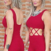 Trendy O Neck Tank Sleeveless Cross Hollow-out Red Cotton Blends One-piece Jumpsuits