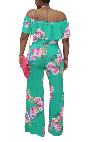 Trendy Printed Green Milk Fiber One-piece Jumpsuits