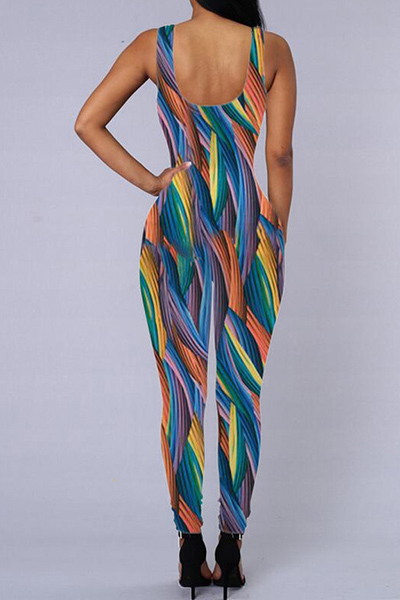 Trendy Round Neck Sleeveless Digital Printing Polyester One-piece Jumpsuits