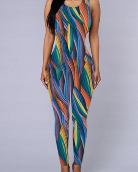 Trendy Round Neck Sleeveless Digital Printing Polyester One-piece Jumpsuits