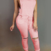 Trendy Round  Neck Tank Sleeveless  Zipper Design Drawstring Pink  Polyester One-piece Jumpsuits