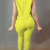 Trendy Round  Neck Tank Sleeveless  Zipper Design Drawstring Yellow  Polyester One-piece Jumpsuits