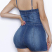 Trendy Spaghetti Strap Sleeveless Zipper Design Blue Denim One-piece Skinny Jumpsuits