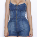 Trendy Spaghetti Strap Sleeveless Zipper Design Blue Denim One-piece Skinny Jumpsuits