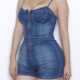 Trendy Spaghetti Strap Sleeveless Zipper Design Blue Denim One-piece Skinny Jumpsuits