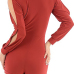 Trendy V Neck Long Sleeve Hollow-out Double-breasted Design Red Polyester On-piece Jumpsuits