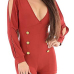 Trendy V Neck Long Sleeve Hollow-out Double-breasted Design Red Polyester On-piece Jumpsuits