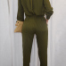 Trendy V Neck Long Sleeves Solid Army Green Polyester One-piece Regular Jumpsuit