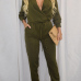 Trendy V Neck Long Sleeves Solid Army Green Polyester One-piece Regular Jumpsuit