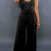 Trendy V Neck Spaghetti Strap Sleeveless Backless Black Polyester One-piece Jumpsuits