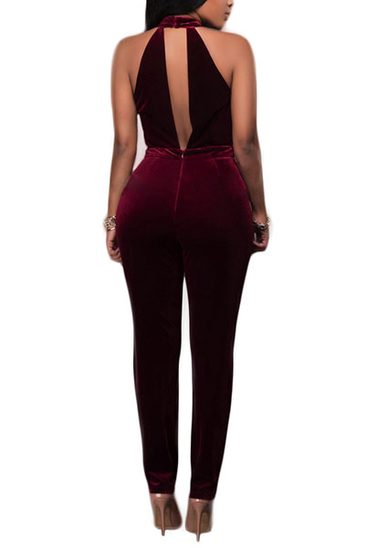 Velvet Solid Skinny Jumpsuits