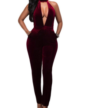 Velvet Solid Skinny Jumpsuits