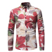  Fashion Turndown Collar Long Sleeves Leaf Printed Khaki Cotton Shirts(Non Positioning Printing)