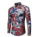  Fashion Turndown Collar Long Sleeves Leaf Printed Navy Blue Cotton Shirts(Non Positioning Printing)