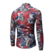  Fashion Turndown Collar Long Sleeves Leaf Printed Navy Blue Cotton Shirts(Non Positioning Printing)