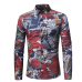  Fashion Turndown Collar Long Sleeves Leaf Printed Navy Blue Cotton Shirts(Non Positioning Printing)