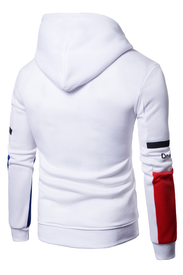  Fashionable Hooded Collar Patchwork White Cotton Blends Hoodies