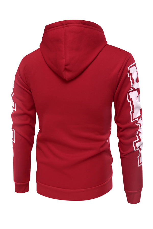  Fashionable Hooded Collar Striped Red Cotton Blends Hoodie