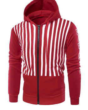  Fashionable Hooded Collar Striped Red Cotton Blends Hoodie