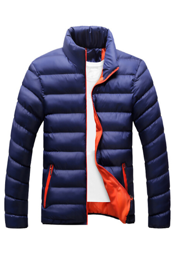  Fashionable Mandarin Collar Long Sleeves Navy Blue Cotton Blends Parkas(Without Inner Clothes)