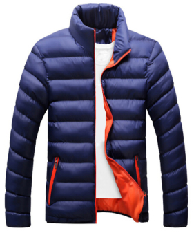  Fashionable Mandarin Collar Long Sleeves Navy Blue Cotton Blends Parkas(Without Inner Clothes)