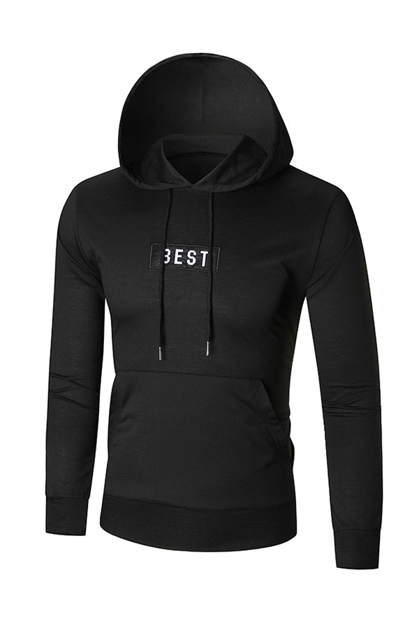  Leisure Hooded collar Letters Printed Black Cotton Blends Hoodies