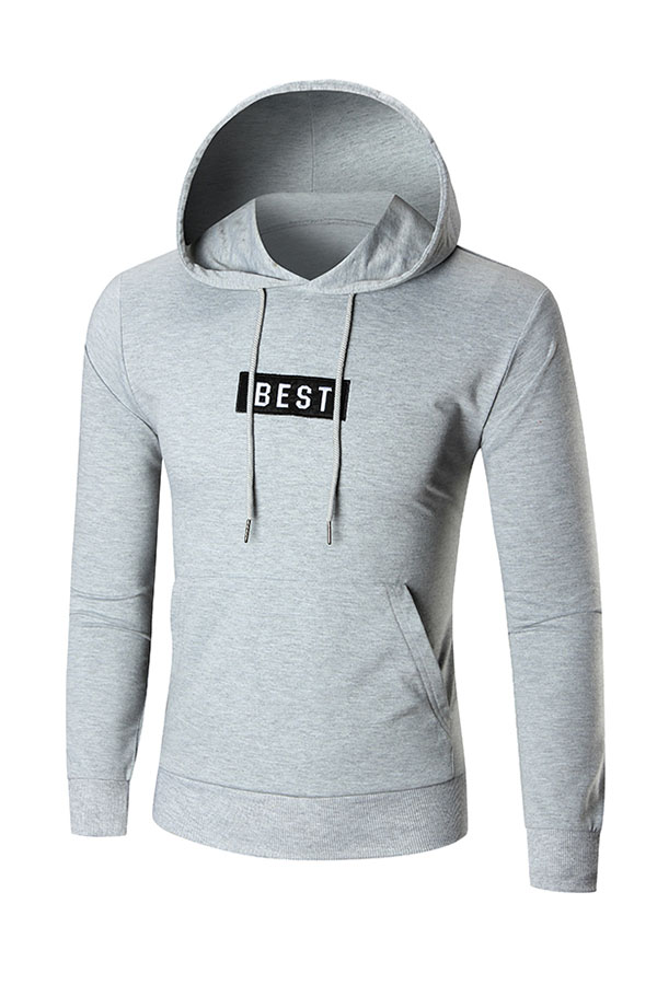  Leisure Hooded collar Letters Printed Grey Cotton Blends Hoodies