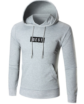  Leisure Hooded collar Letters Printed Grey Cotton Blends Hoodies