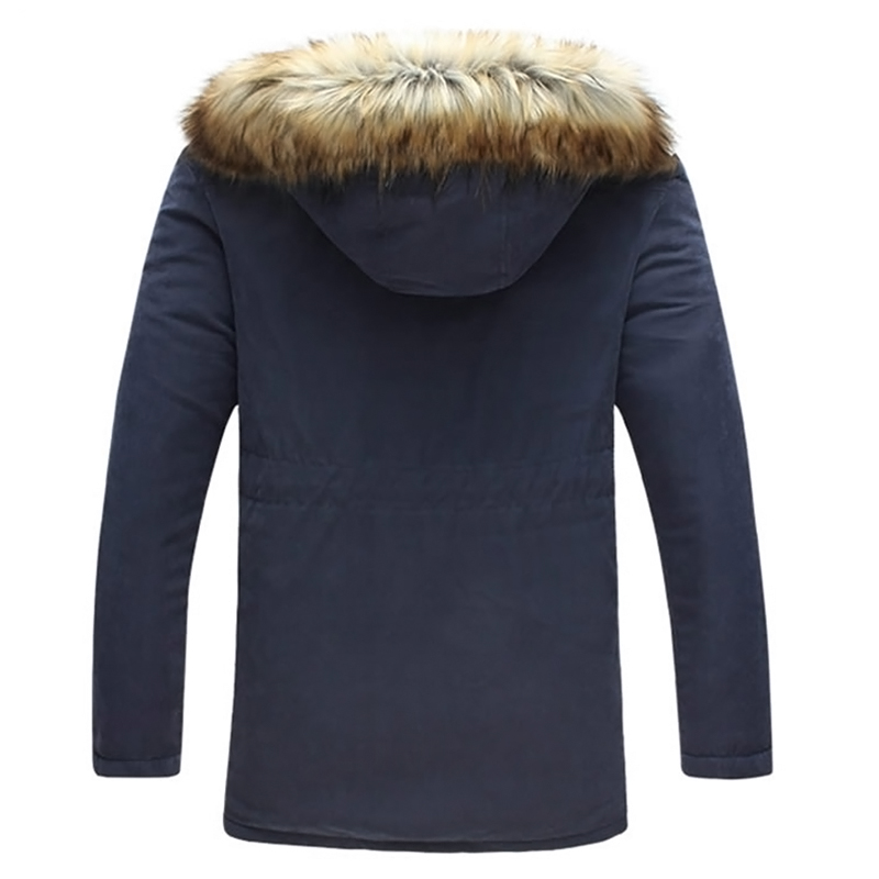  Stylish Hooded Collar Zipper Design Navy Blue Cotton Coats