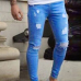  Trendy Broken Holes Light Blue Denim Pants