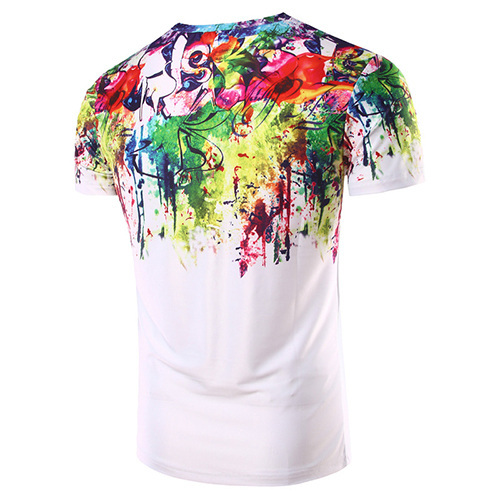 Casual Round Neck Short Sleeves Printed Cotton Blends T-shirt