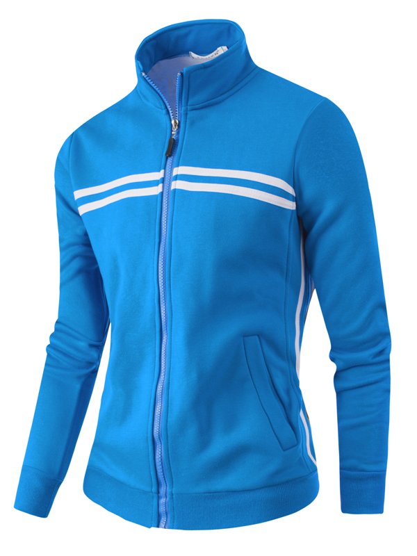 Euramerican Mandarin Collar Long Sleeves Zipper Design Blue Cotton Blends Coat