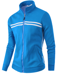 Euramerican Mandarin Collar Long Sleeves Zipper Design Blue Cotton Blends Coat