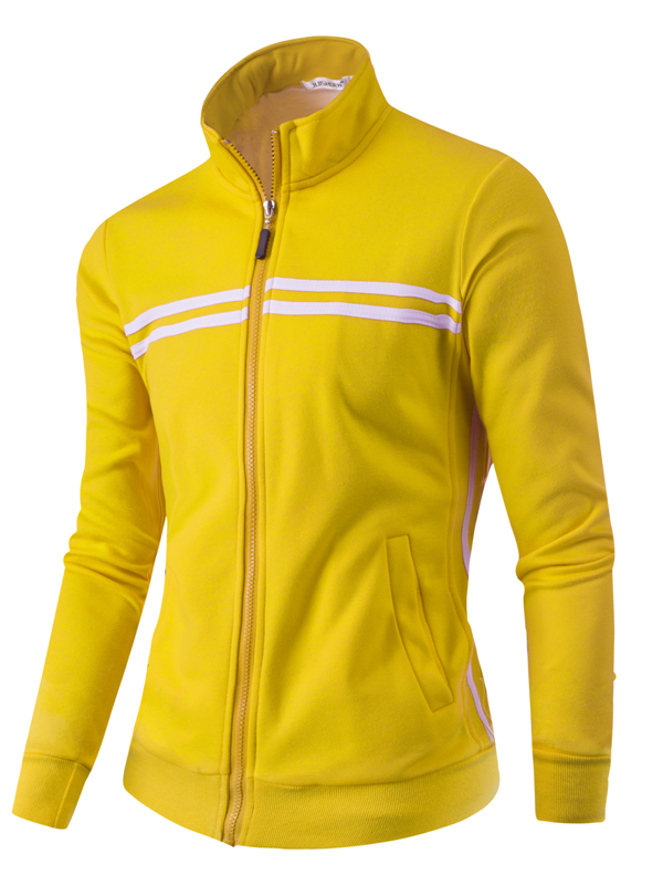 Euramerican Mandarin Collar Long Sleeves Zipper Design Yellow Cotton Blends Coat