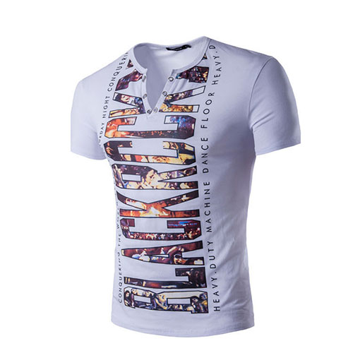 Pullovers Cotton V Neck Short Sleeve Print Men Clothes