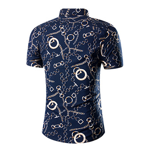 Stylish Mandarin Collar Short Sleeves Printed Blue Cotton Blends Two-piece Shorts Set