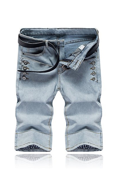 Stylish Zipper Design Blue Denim Shorts