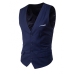 Trendy  V Neck Button Design Navy Blue Cotton Blends Vest