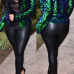  Sexy Mandarin Collar Sequins Decoration Green Polyester Blazer