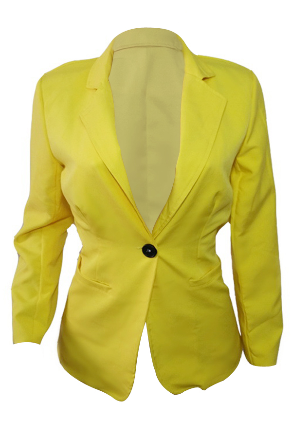  Stylish Turndown Collar Single Button Yellow Polyester Blazer