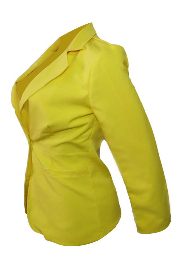  Stylish Turndown Collar Single Button Yellow Polyester Blazer