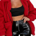  Casual Turndown Collar Long Sleeves Red Polyester Coat