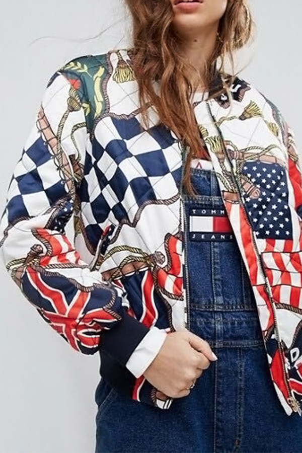  England Mandarin Collar Coloured Flags Printed Cotton Zipped Jacket(Non Positioning Printing)